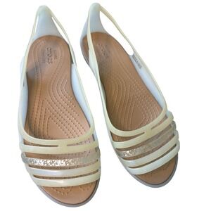 Crocs Isabella Huarache Jelly Flats Sandals Shoes Cream Translucent Women Size 8